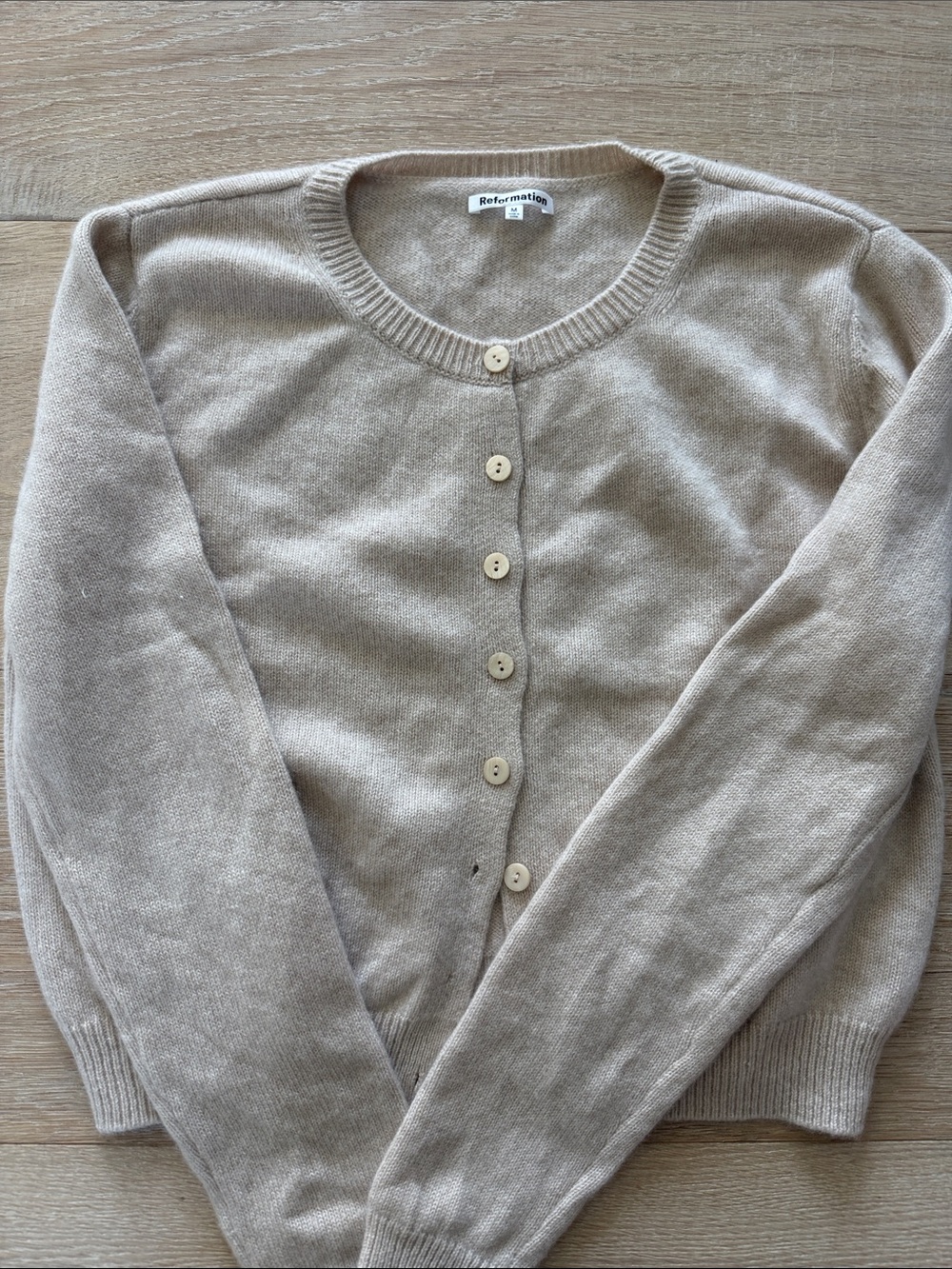 Reformation Neutral Cream Button-Up Cashmere Blend Cardigan